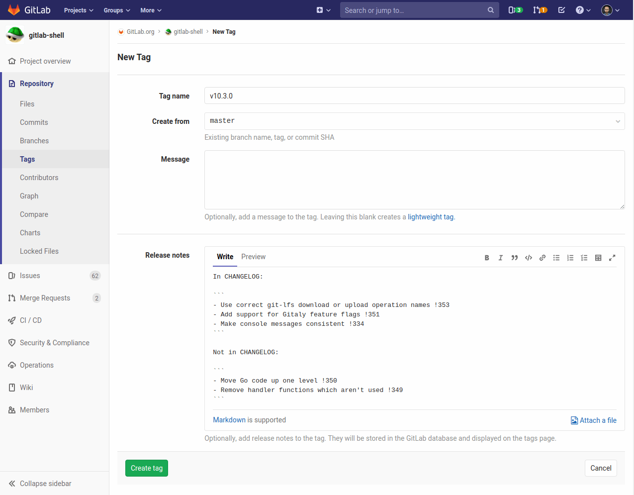 Creation of a new tag. new_tag